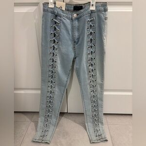 American Bazi Light Blue Lace-Up Skinny Jeans